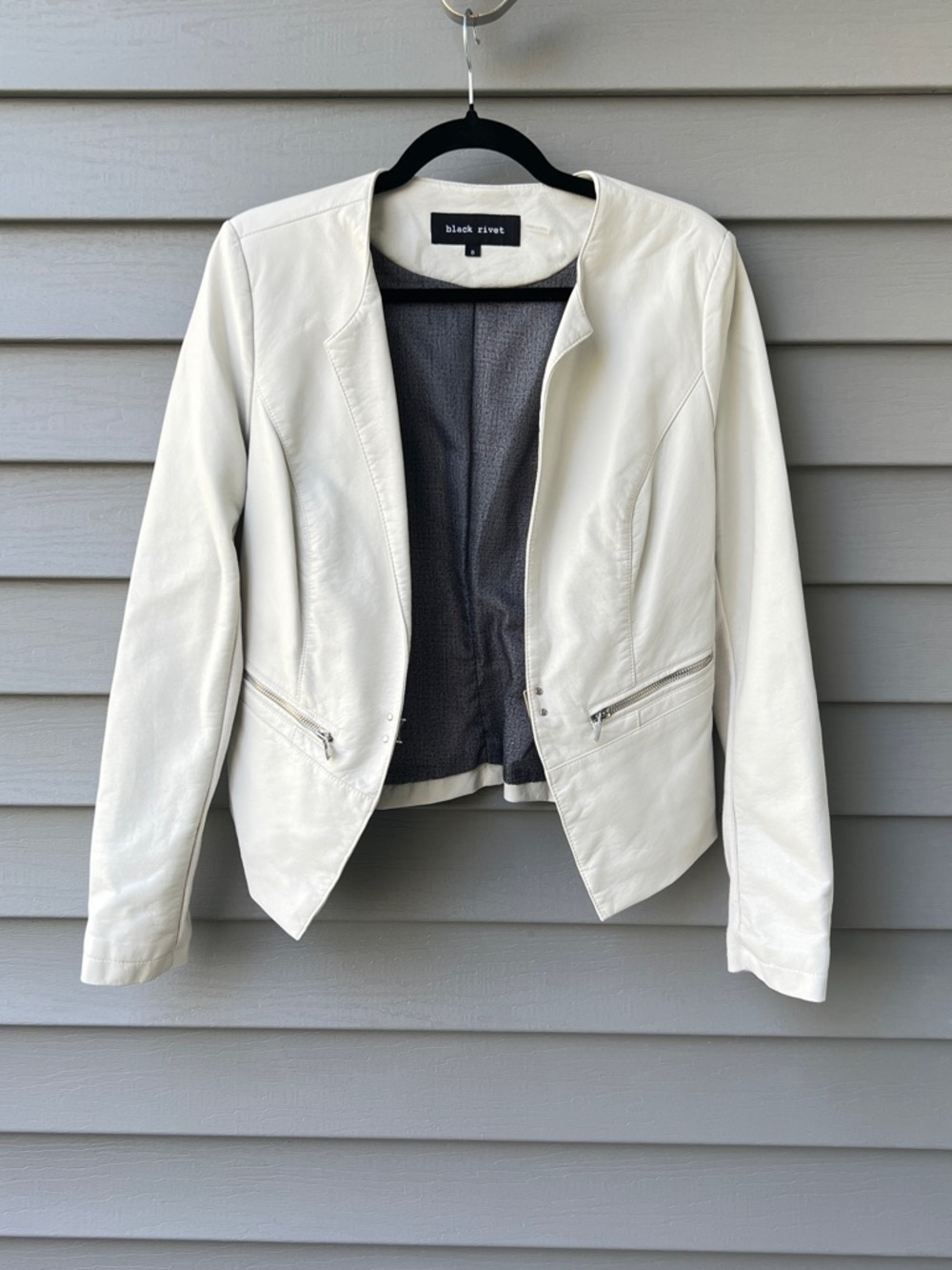 Black Rivet Moto Jacket Faux Leather Clean Girl Chic Women's Size S Beige Bone